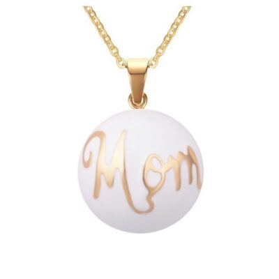 Zwangerschapsketting wit met vergulde "mom"