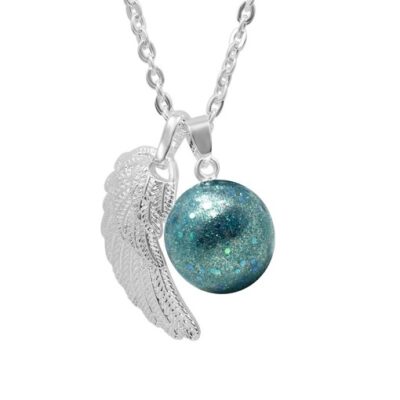 Zwangerschapsketting met glitters (Aqua/turkoois) met vleugel