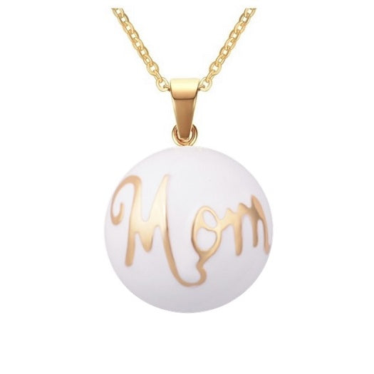 Zwangerschapsketting wit met vergulde "mom"